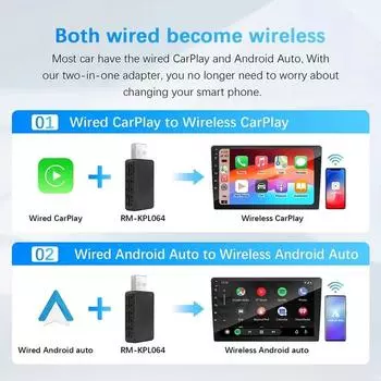 Мини-проводной беспроводной AI-бокс 2 в 1 Apple Carplay 5G Wifi и Bluetooth 5.0 Android Auto Plug and Play Неиндуктивное соединение