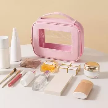 Мини прозрачная косметичка, симпатичная маленькая, с видимым окошком, для хранения помад, косметики, легкая, на молнии, косметичка для путешествий розовый
