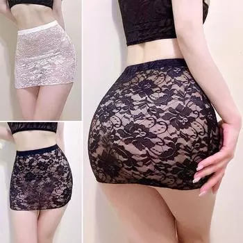 Мини-прозрачная сексуальная женская юбка-карандаш для ночного клуба, женские прозрачные кружевные ультракороткие юбки с полыми ягоди...
