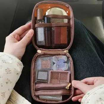Мини прозрачный дорожный органайзер для косметики, маленькая симпатичная косметичка в стиле преппи, косметичка на молнии, клатч для хранения туалетных принадлежностей, кошелек для монет для женщин кофейный