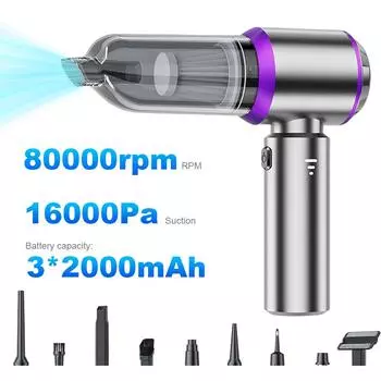 Мини-пылесос USB перезаряжаемый беспроводной ручной пылесос 16000 Па портативный пылесборник 2000 мАч для домашнего автомобиля чёрный