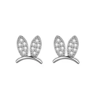 Mini Rabbit Earrings with Full Diamonds and Micro-insert Mini Rabbit Ears with High-end Exquisite Small and Cute Style