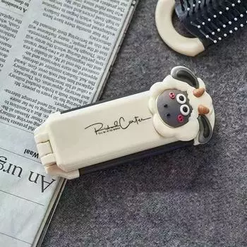 Мини-расческа для волос с воздушной подушкой, антистатическая массажная расческа с зеркалом, милая складная щетка для волос, дорожная White