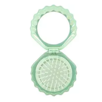 Мини-расческа с воздушной подушкой 2-в-1 с зеркалом для макияжа, портативная, в форме ракушки, дорожная расческа для волос, женская, для девочек, складное круглое зеркало, расческа для распутывания и массажа кожи головы