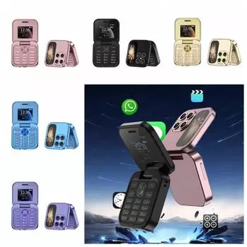 Мини-раскладной мобильный телефон с двойной картой и двойным режимом ожидания I17pro, телефоны-раскладушки, подарки для детей чёрный