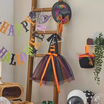 Мини Рецепт платья ведьмы – Черная лента Хэллоуин костюм для девочек S