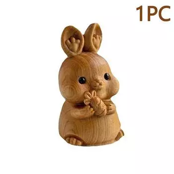 Мини-резьба по дереву, пасхальные украшения в виде кролика, статуэтка со знаком зодиака, милый кролик, украшение для офиса, рабочего стола, украшение автомобиля, подарок на вечеринку 1PC
