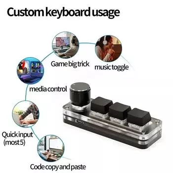 Мини RGB механическая клавиатура макро механическая клавиатура игровая пользовательская программируемая ручка клавиатуры красный переключатель 3 клавиши для Photoshop White бежевый