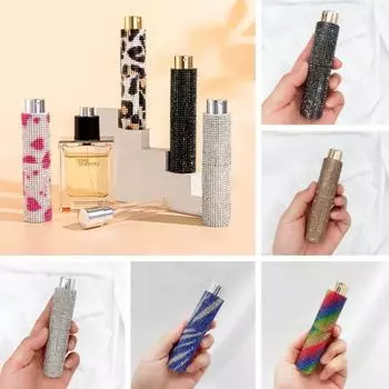 Mini Rhinestone Perfume Bottle Luxury Refillable Bottle Rotating Spray Bottle Travel Sub-bottling leopard print