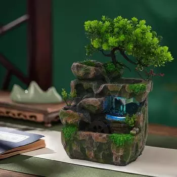 Mini Rockery Fountain Waterfall Feng Shui Desktop Water Rock Indoor Desk Decor Rock Waterfall Zen Decor with LED Light United States