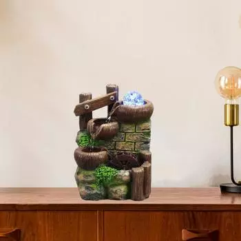 Мини-рокарий, настольный фонтан-водопад со светодиодной подсветкой, украшение в виде шара для медитации для офиса, йоги, спа-салона B