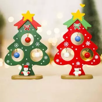 Мини Рождественская елка Декор для рабочего стола Рождественский деревянный орнамент Настольная карта Праздничная атмосфера Декор красный