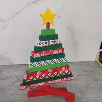 Мини-Рождественская елка из дерева, Рождественский блок, Настольный декор, Деревенское зимнее праздничное дерево A