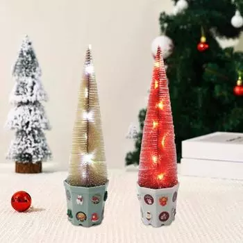 Мини-Рождественская елка Музыкальная Рождественская елка с огнями Настольный декор Освещенная миниатюрная сосна для рождественского каминного стола Центральная часть хаки