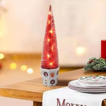 Мини-Рождественская елка Музыкальная Рождественская елка с огнями Настольный декор Освещенная миниатюрная сосна для рождественского каминного стола Центральная часть хаки