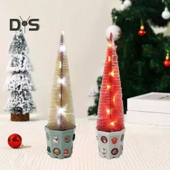 Мини-Рождественская елка Музыкальная Рождественская елка с огнями Настольный декор Освещенная миниатюрная сосна для рождественского каминного стола Центральная часть хаки