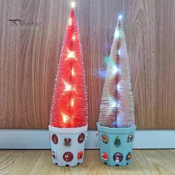 Мини-Рождественская елка Музыкальная Рождественская елка с огнями Настольный декор Освещенная миниатюрная сосна для рождественского каминного стола Центральная часть хаки