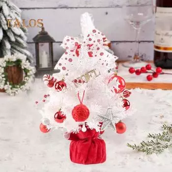 Мини-рождественская елка, настольная мини-вращающаяся рождественская елка, фигурка в коробке, искусственная флокированная елка с огнями для рождественского украшения дома красный