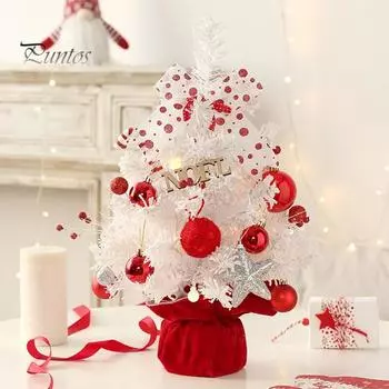 Мини-рождественская елка, настольная мини-вращающаяся рождественская елка, фигурка в коробке, искусственная флокированная елка с огнями для рождественского украшения дома красный