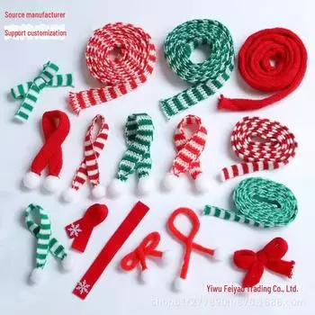 Мини Рождественская шапка и шарфик, вязаные своими руками, аксессуары для кукол