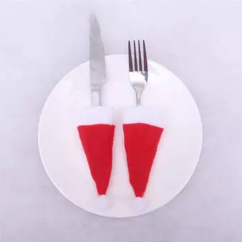 Мини Рождественская Шапочка Крышка от Бутылки Вина Набор Столовых Приборов Из Матовой Ткани mini tableware красный