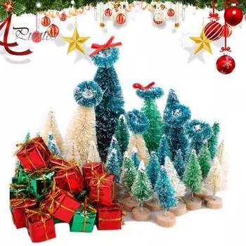 Мини-рождественские елки, набор искусственных елок для бутылок, елочки с деревянной основой, пластиковая настольная фигурка рождественской елки для домашнего офиса, декор для вечеринки F