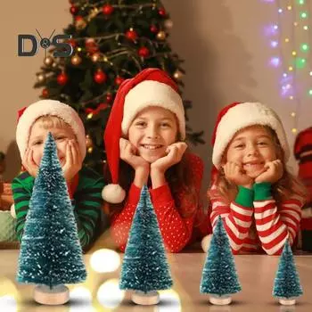 Мини-рождественские елки, набор искусственных елок для бутылок, елочки с деревянной основой, пластиковая настольная фигурка рождественской елки для домашнего офиса, декор для вечеринки F