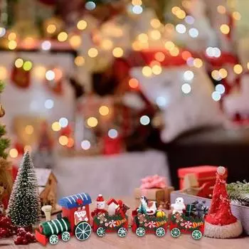 Мини-рождественский поезд Деревянный поезд с мини-снеговиками в рождественском стиле Санта-Клауса A