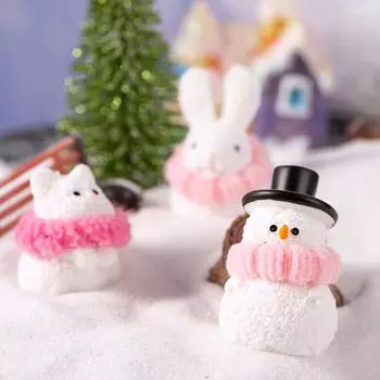 Мини Рождественский Снеговик Кролик Котенок Микро Ландшафт Украшения Машина Домашний Рабочий Стол Украшения Из Смолы Рождественские Аксессуары Детские Подарки