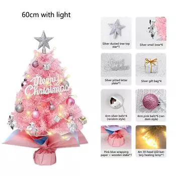 Мини-розовая рождественская елка 45 см/60 см, праздничный набор для украшения стола с украшениями и верхушкой, стильный праздничный декор для небольших помещений