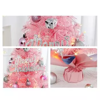 Мини-розовая рождественская елка 45 см/60 см, праздничный набор для украшения стола с украшениями и верхушкой, стильный праздничный декор для небольших помещений 45cm without light