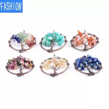 Мини-ручная рана, натуральный кристалл, полудрагоценный камень, кулон в виде дерева жизни, ожерелье с семью чакрами, сделай сам multicolor