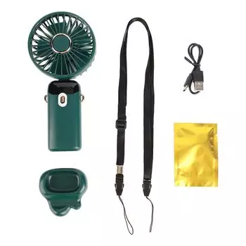 Мини-ручной вентилятор ABS портативный цифровой дисплей USB зарядка складной шейный веер с шнурком зелёный