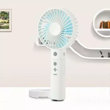 Мини-ручной вентилятор с USB-перезаряжаемым персональным вентилятором, 4000 мАч, электрическим вентилятором со светодиодной подсветкой, динамиком BT и внешним аккумулятором для путешествий на открытом воздухе белый