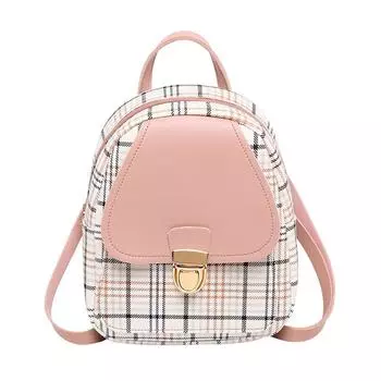 Мини-рюкзак для подростков, клетчатая сумка на плечо, рюкзак для девочек розовый