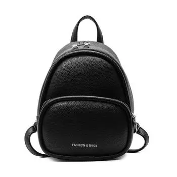 Мини-рюкзак из искусственной кожи Стильная маленькая сумка через плечо Городская сумочка с двойными плечевыми ремнями для женщин чёрный
