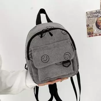 Мини-рюкзак супер огонь милый смайлик универсальная маленькая косметичка, вельветовый школьный рюкзак для школьников серый