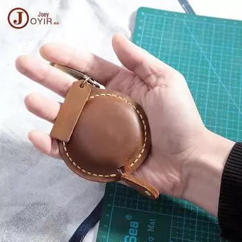 Мини-рулетка ручной работы из кожи Crazy Horse с автоматическим отскоком - подвеска-линейка из натуральной коровьей кожи для одежды K132 Brown коричневый