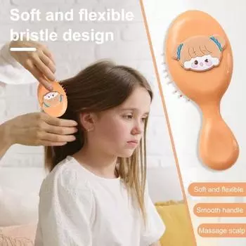 Мини-щетка для волос для девочек, мягкая щетина, массаж кожи головы, портативная расческа для распутывания волос с мультяшными овощами и животными, детские парикмахерские инструменты на день рождения J