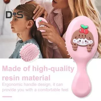 Мини-щетка для волос для девочек, мягкая щетина, массаж кожи головы, портативная расческа для распутывания волос с мультяшными овощами и животными, детские парикмахерские инструменты на день рождения A