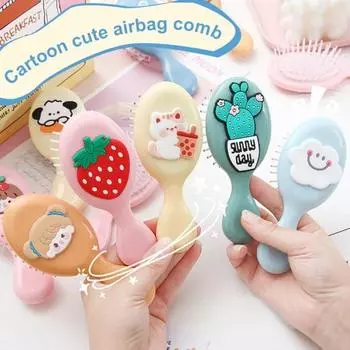 Мини-щетка для волос для девочек, мягкая щетина, массаж кожи головы, портативная расческа для распутывания волос с мультяшными овощами и животными, детские парикмахерские инструменты, подарок на день рождения B