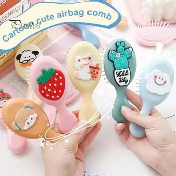 Мини-щетка для волос для девочек, мягкая щетина, массаж кожи головы, портативная расческа для распутывания волос с мультяшными овощами и животными, детские парикмахерские инструменты на день рождения C