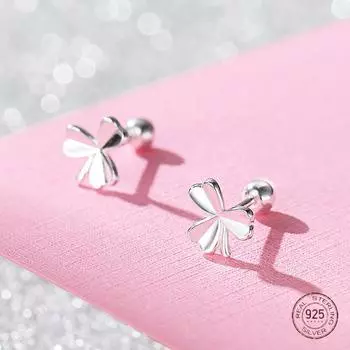 Мини-серьги-гвоздики из стерлингового серебра 925 пробы с изображением клевера для женщин и девочек, пирсинг на день рождения, ювелирные изделия, подарки