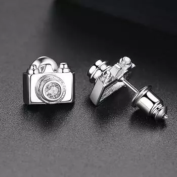 Мини-серьги-гвоздики унисекс белого и золотого цвета CMM с дизайном камеры золотой
