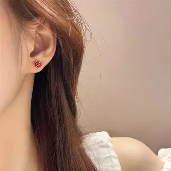 Мини-серьги-гвоздики, женские маленькие красные серьги-цветочки, миниатюрные серьги, ювелирные изделия 1Pair