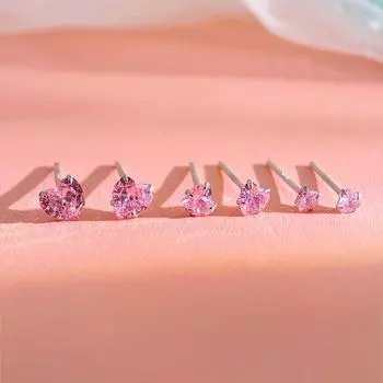 Мини-серьги Love Pink Diamond для женщин, чтобы спать на изысканных компактных гипоаллергенных и проколотых ушах
