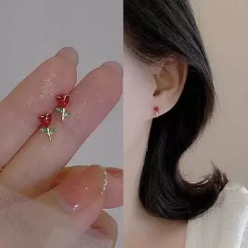 Мини-серьги с красными розами для девочек с простым темпераментом, универсальные ювелирные серьги с геометрическим рисунком