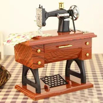 Mini Sewing Machine Style Music Box Hand Crank Vintage Music Boxes Christmas Gift New Year Gift Birthday Gifts Plastic темные хаки
