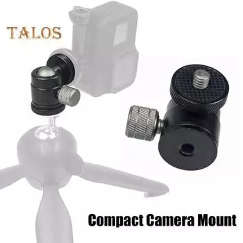 Мини-шаровая головка для GoPro для Osmo, вращающаяся на 360 градусов алюминиевый сплав, винт 1/4, светодиодная видеолампа, сотовый телефон, DSLR-камера, монопод, крепление на штатив чёрный