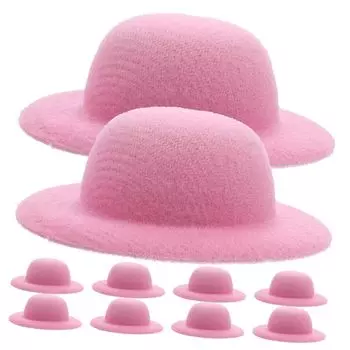 Мини-шляпа Toyvian, шляпа, миниатюрная кукольная шляпа, мини-соломенная шляпа, аксессуары для кукольного домика, мини-украшение для дома, мелкие предметы, материалы для самостоятельного изготовления, 10 штук, розового цвета розовый